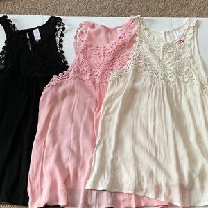 No Boundaries Women's Crochet Lace Tank Tops - Black, Pink, Cream Bundle of 3 XL